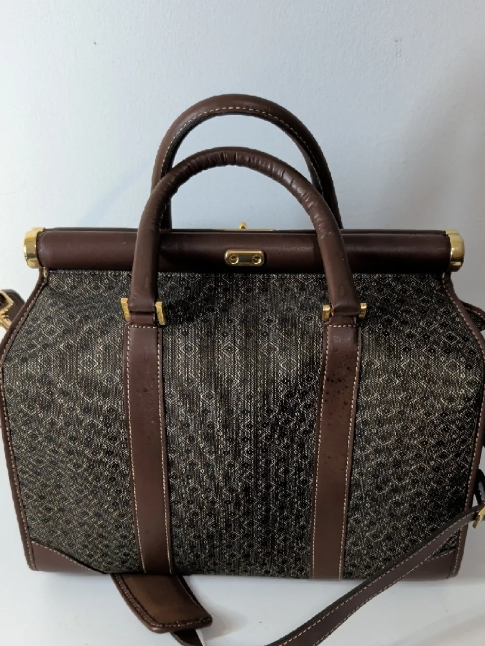 Men's Brown Patterned Leather-Trim Briefcase